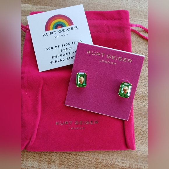 Kurt Geiger Jewelry - Kurt Geiger NWT Green Rhinestone Square Earrings With Dustbag